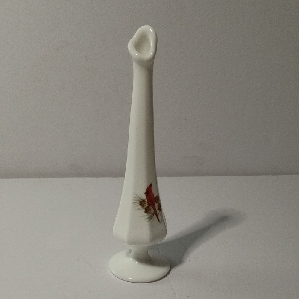 Fenton White Vase with Red Floral Accent